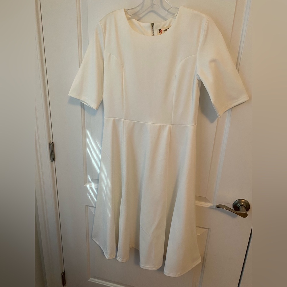 Off White A-Line Midi Dress with Raglan Sleeves
